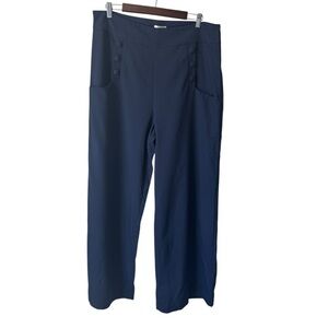 Unique Vintage Navy Blue High Waist Wide Leg Buttons Sailor Pant Womens Size 2XL